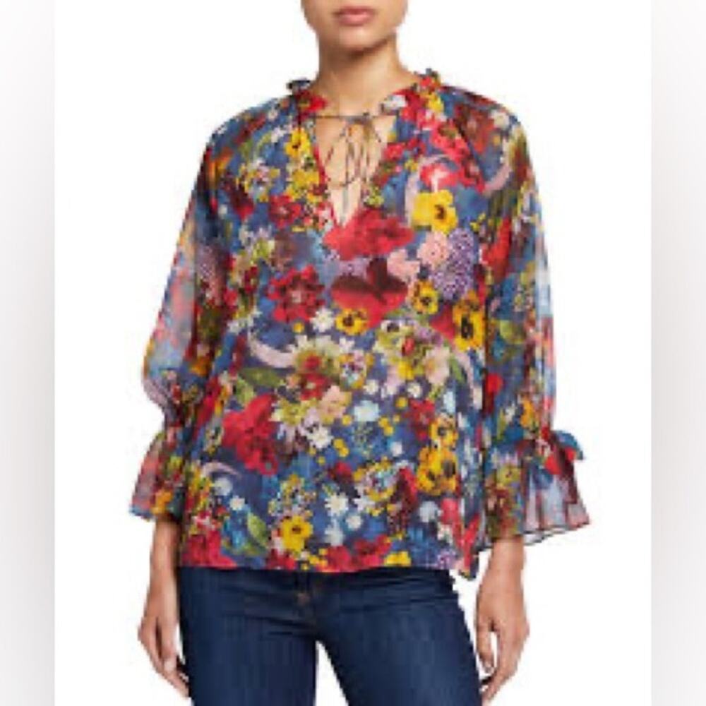Alice & Olivia blouse Womens Size Medium Colorful Blossom Riviera spring floral